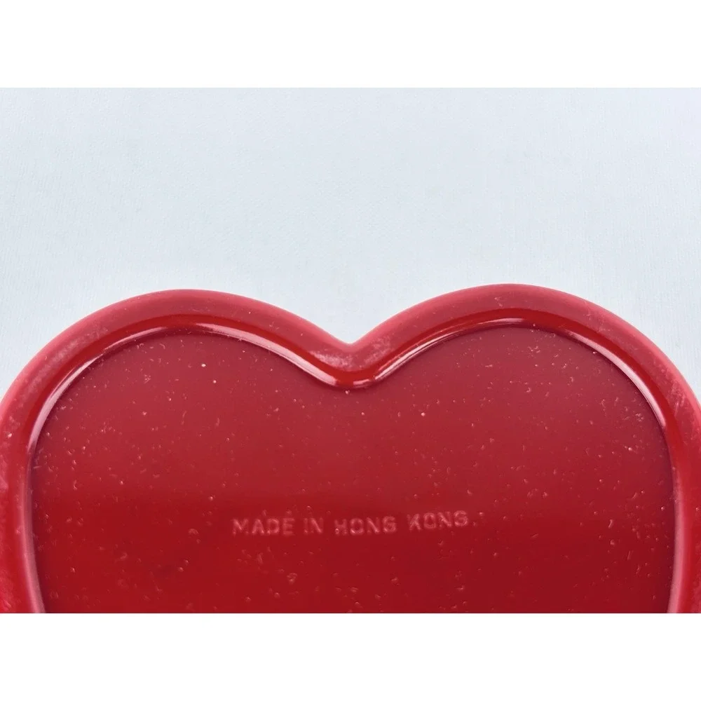 Vintage Red Nesting Heart Trinket Boxes Hong Kong - Plastic Floral Flowers Set 3